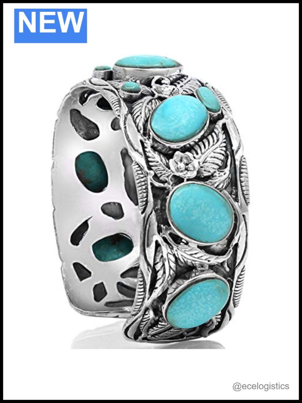 Handmade 925 Sterling Silver Wide Cuff Bracelet Leaves Design Genuine Natural